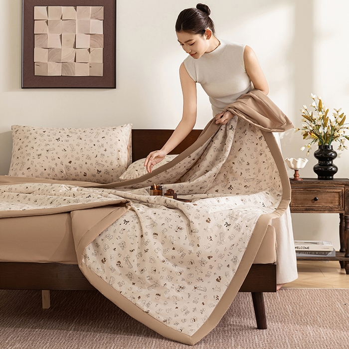 91家纺网 家纺一手货源 找家纺 （总）吾诺 2025 全棉印花单层纱大豆夏被四件套夏凉被空调被子被芯全棉夏被