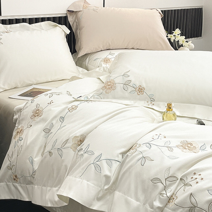 91家纺网 家纺一手货源 找家纺 （总）2025新款春夏新款A类长绒棉全工艺刺绣四件套纯棉全棉轻奢风直播高端床上用品