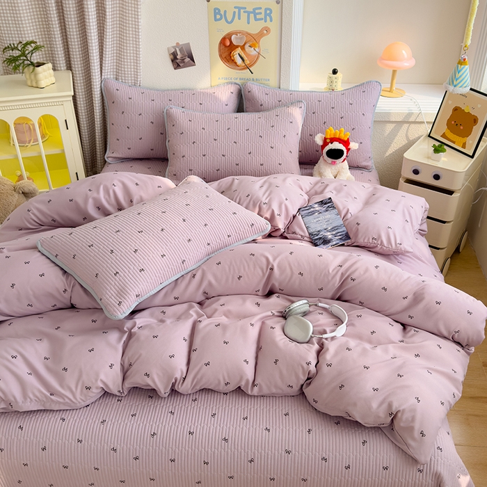 91家纺网 家纺一手货源 找家纺 赫梵茜 2025新款有氧针织双层纱单床盖床盖三件套床盖四件套 结美