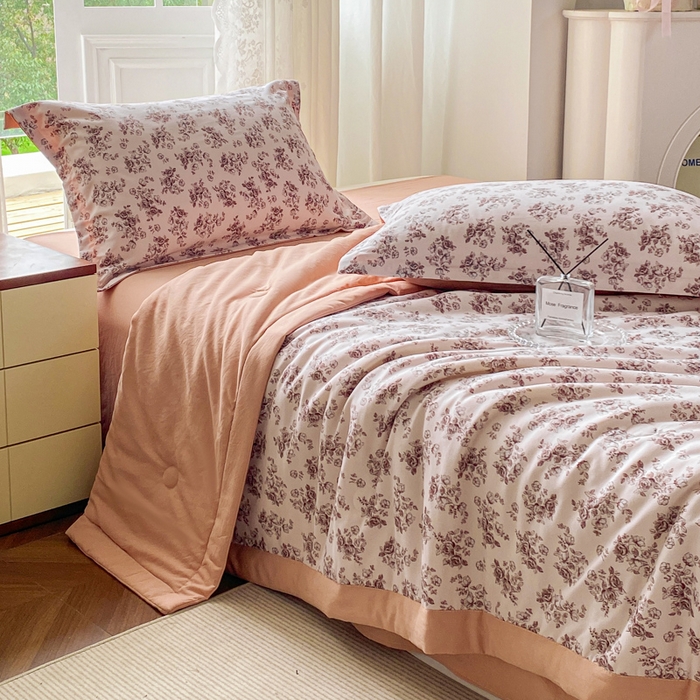 91家纺网 家纺一手货源 找家纺 左右家纺 2025新款A类双层纱大豆夏凉被 蜜瓜橙