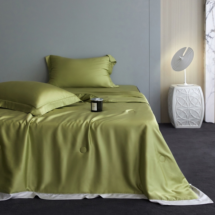 91家纺网 家纺一手货源 找家纺 A+爱家（纪梵茜） 2025新款纯色夏被四件套 冰岛绿