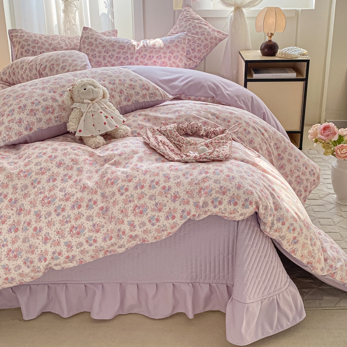 91家纺网 家纺一手货源 找家纺 一比一家纺 2025新款针织双层纱床盖四件套 春天里