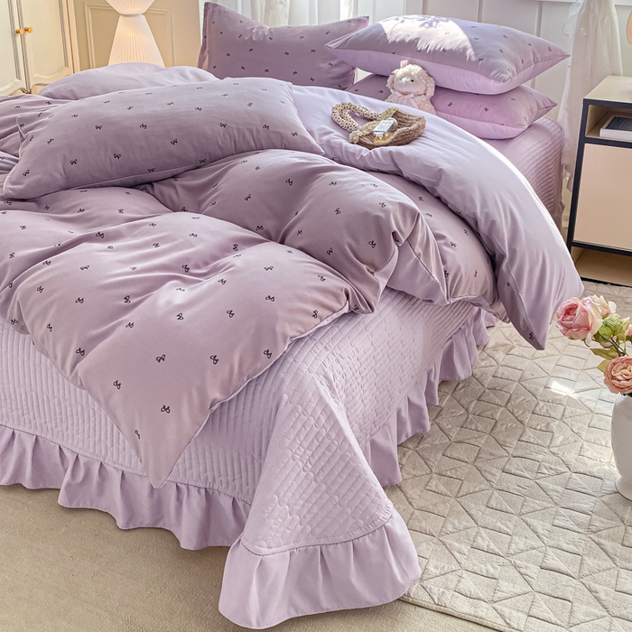 91家纺网 家纺一手货源 找家纺 一比一家纺 2025新款针织双层纱床盖四件套 结羽