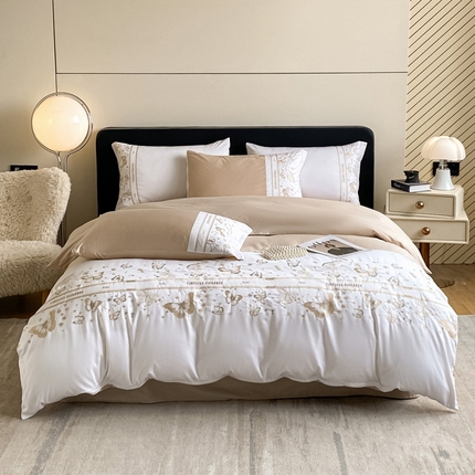 91家纺网 家纺一手货源 找家纺 （总）卡巴伦2025新款全棉刺绣拼接款四件套翩翩起舞