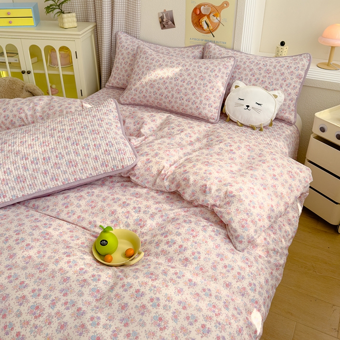 91家纺网 家纺一手货源 找家纺 赫梵茜 2025新款有氧针织双层纱单床盖床盖三件套床盖四件套 伊莲娜