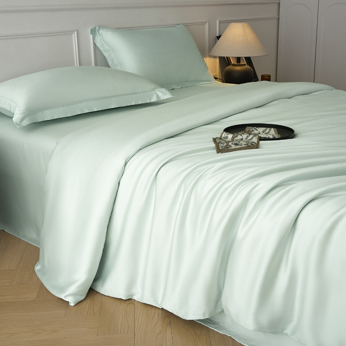 91家纺网 家纺一手货源 找家纺 涵宸2025新款天丝-天丝棉-纯色四件套-场景1 空绿