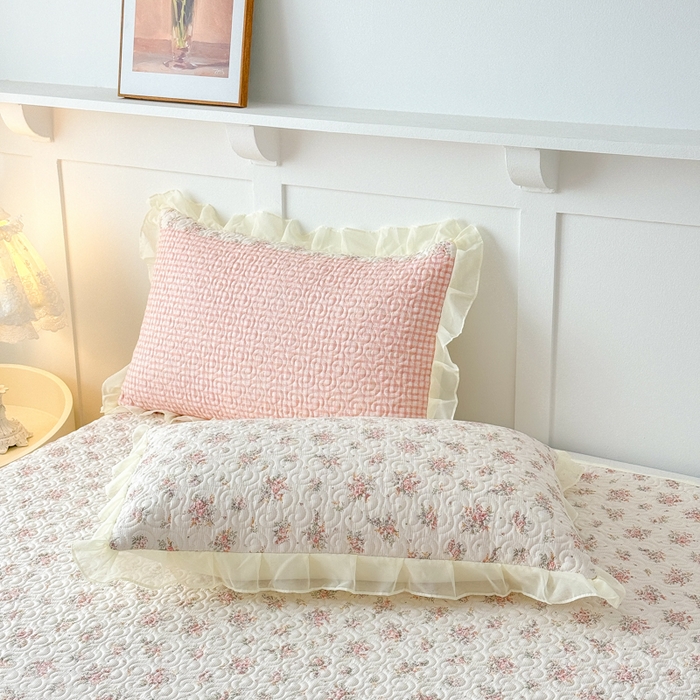 91家纺网 家纺一手货源 找家纺 晨晨家纺 2025新款皱皱纱棉拼色床盖四件套 繁花