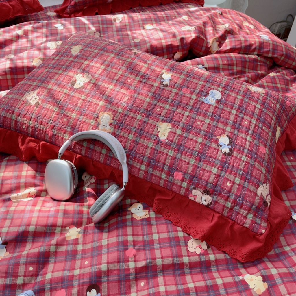 91家纺网 家纺一手货源 找家纺 暖居 2025春夏款高温砂洗棉花床盖三件套被套四件套同款纯棉夏被空调被四季 新年红