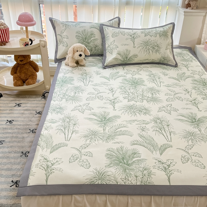 91家纺网 家纺一手货源 找家纺 川悦生活 2025新款600D立体宽边冰丝印花凉席 森林丛野-绿