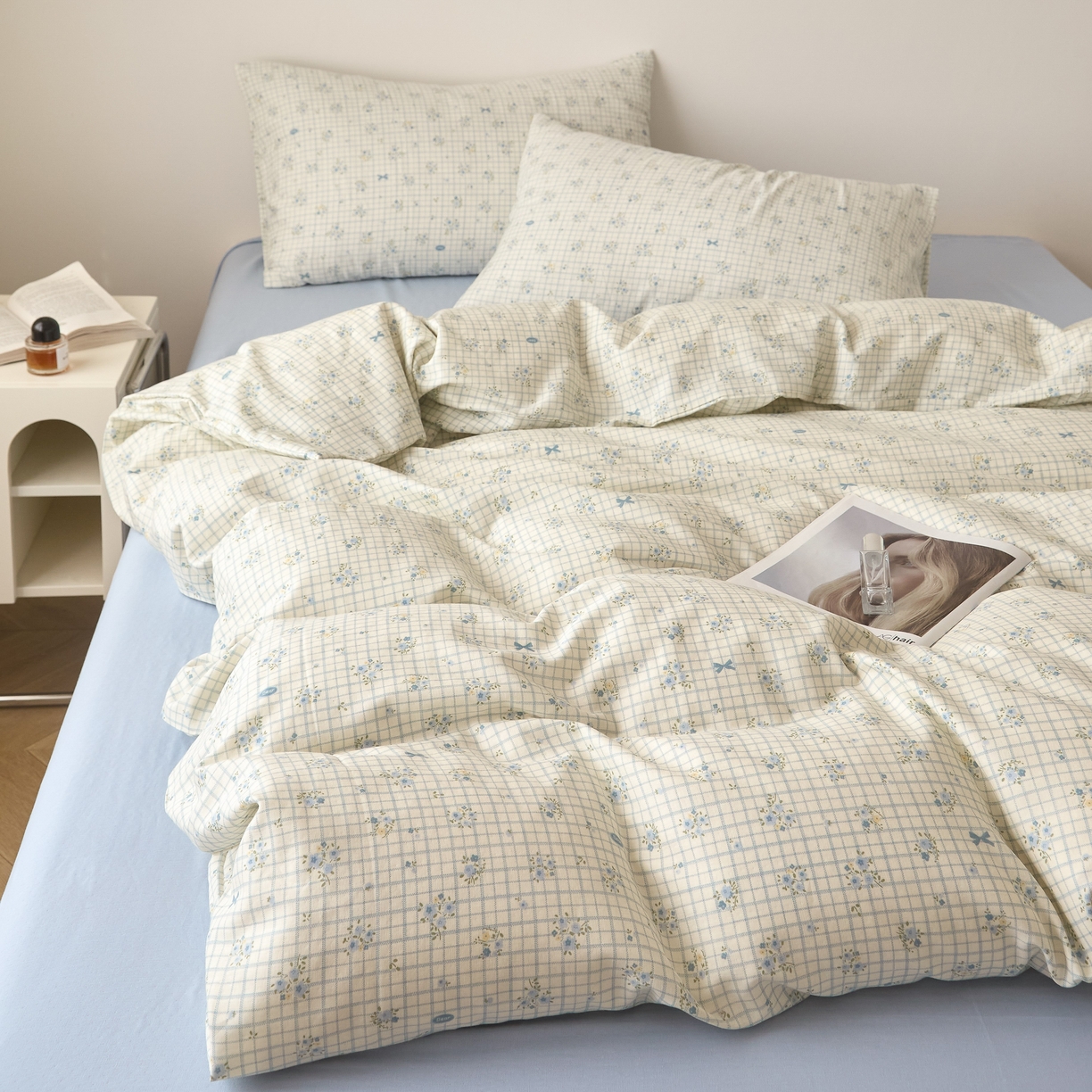 91家纺网 家纺一手货源 找家纺 嘉汀兰家居 2025新款圆角花边款全棉纯棉A类母婴级有氧全棉双层纱亲肤全棉小清新印花四件套 花之恋