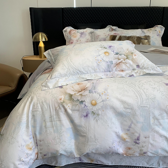 91家纺网 家纺一手货源 找家纺 莱豫家纺 2025新款50支长绒棉数码印花四件套 花胭晚桥