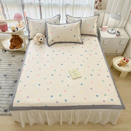 川悦生活 2025新款600D立体宽边冰丝印花凉席 星星达语