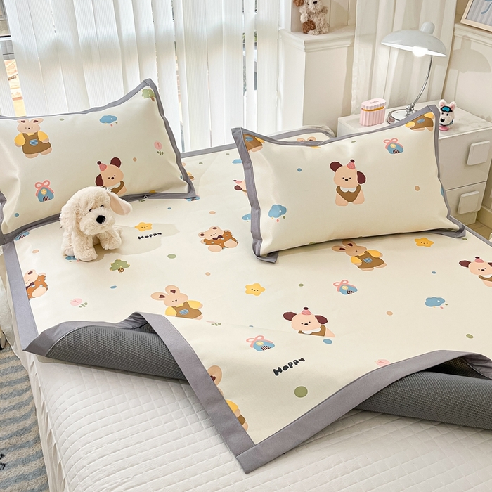 91家纺网 家纺一手货源 找家纺 川悦生活 2025新款600D立体宽边冰丝印花凉席 咔吉