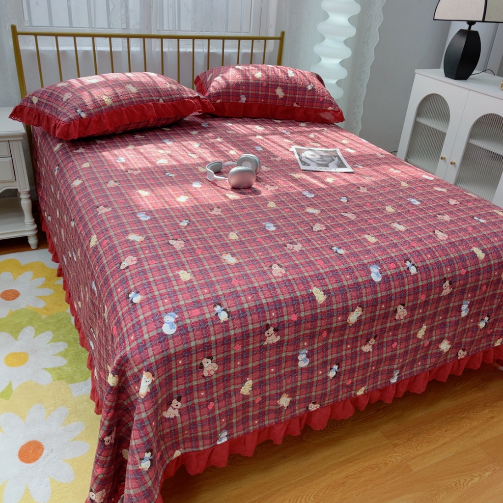 91家纺网 家纺一手货源 找家纺 暖居 2025春夏款高温砂洗棉花床盖三件套被套四件套同款纯棉夏被空调被四季 新年红