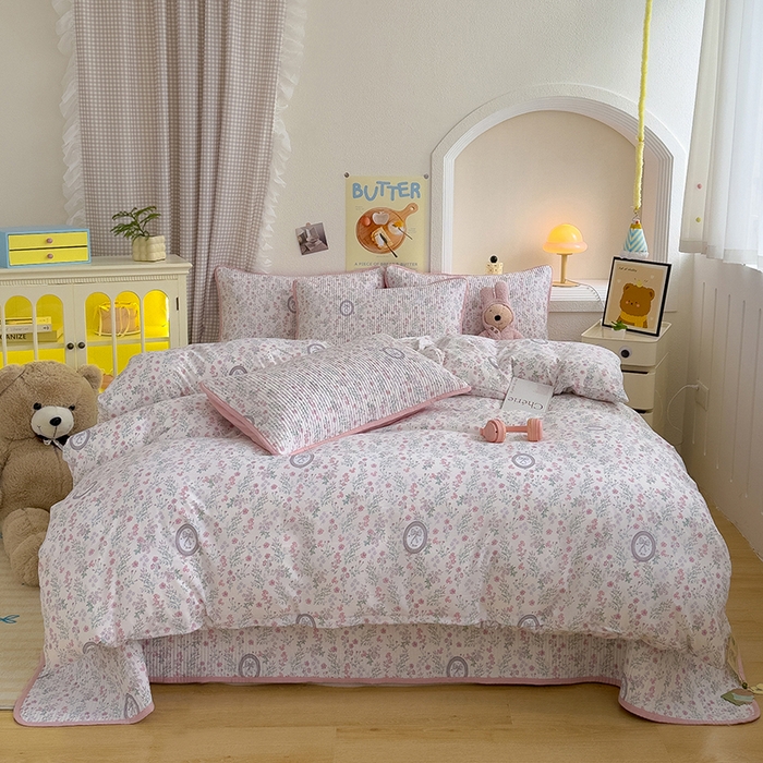 91家纺网 家纺一手货源 找家纺 赫梵茜 2025新款有氧针织双层纱单床盖床盖三件套床盖四件套 岚影