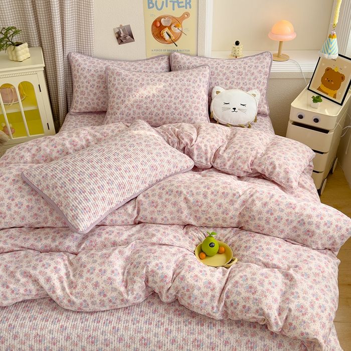 91家纺网 家纺一手货源 找家纺 赫梵茜 2025新款有氧针织双层纱单床盖床盖三件套床盖四件套 伊莲娜