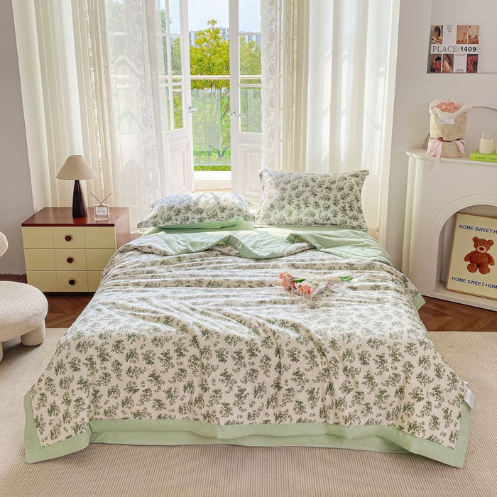 91家纺网 家纺一手货源 找家纺 左右家纺 2025新款A类双层纱大豆夏凉被 薄荷绿