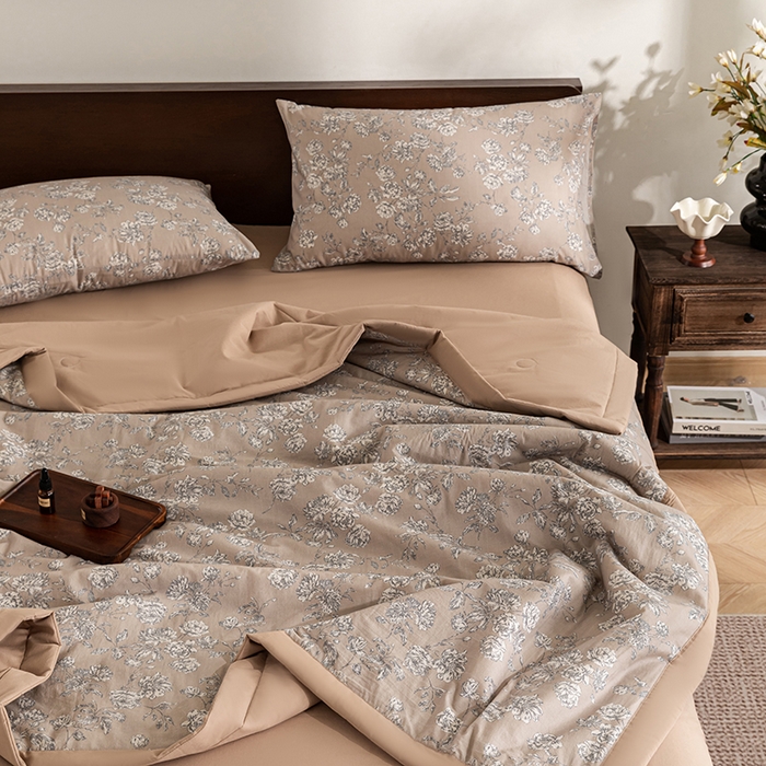 91家纺网 家纺一手货源 找家纺 吾诺 2025 全棉印花单层纱大豆夏被四件套夏凉被空调被子被芯全棉夏被 芬芳