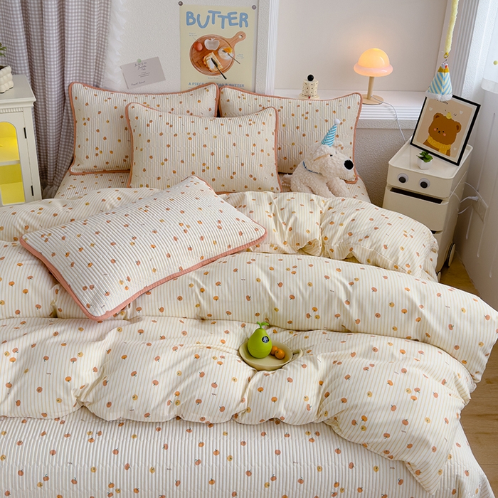 91家纺网 家纺一手货源 找家纺 赫梵茜 2025新款有氧针织双层纱单床盖床盖三件套床盖四件套 小南瓜