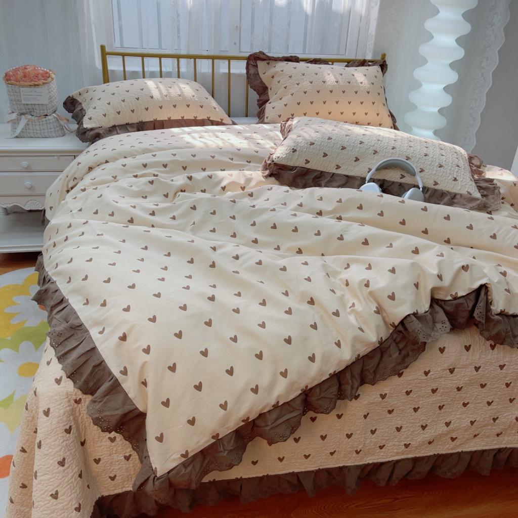 91家纺网 家纺一手货源 找家纺 暖居 2025春夏款高温砂洗棉花床盖三件套被套四件套同款纯棉夏被空调被四季 爱心卡