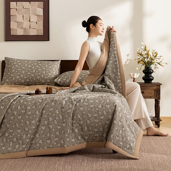 91家纺网 家纺一手货源 找家纺 吾诺 2025 全棉印花单层纱大豆夏被四件套夏凉被空调被子被芯全棉夏被 秘境花园