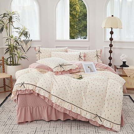 卡迪亚家纺 2025新款轻氧棉小碎花韩式花边床盖 花音