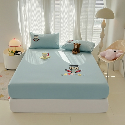 眠帛家居 2025新款A类水洗棉卡通毛巾绣单床笠 小八