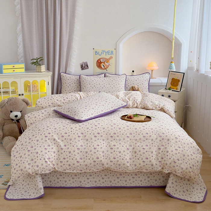 91家纺网 家纺一手货源 找家纺 赫梵茜 2025新款有氧针织双层纱单床盖床盖三件套床盖四件套 蕾拉小姐