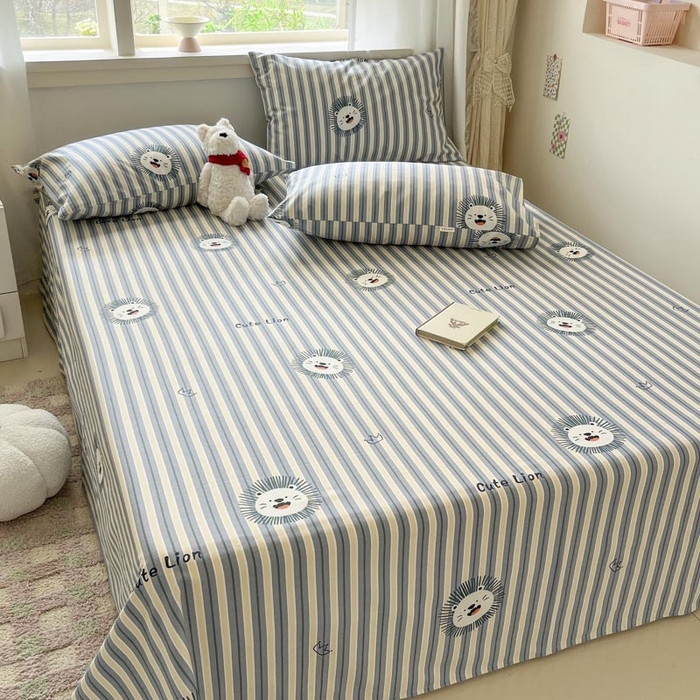 91家纺网 家纺一手货源 找家纺 新印象2025新款直角纯棉老粗布套件 床单款老粗布 -小狮子