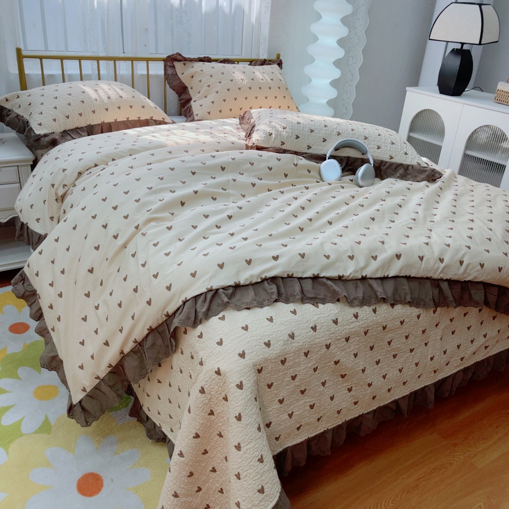 91家纺网 家纺一手货源 找家纺 暖居 2025春夏款高温砂洗棉花床盖三件套被套四件套同款纯棉夏被空调被四季 爱心卡