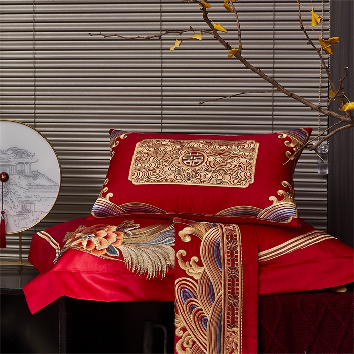 91家纺网 家纺一手货源 找家纺 高大尚婚庆馆 2025春夏新款双股长绒棉提花四件套-尊享系列皇家喜事