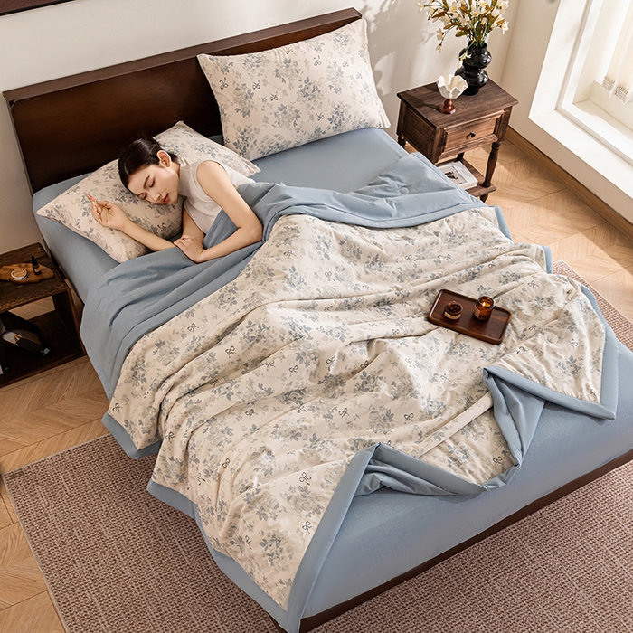 91家纺网 家纺一手货源 找家纺 吾诺 2025 全棉印花单层纱大豆夏被四件套夏凉被空调被子被芯全棉夏被 婉约