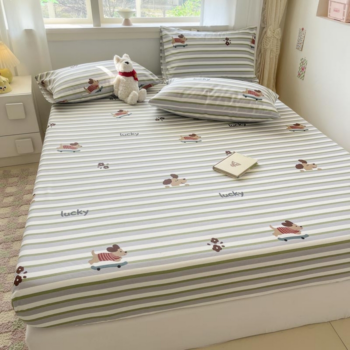 91家纺网 家纺一手货源 找家纺 新印象2025新款直角纯棉老粗布套件 床笠款 老粗布-哒哒狗 (