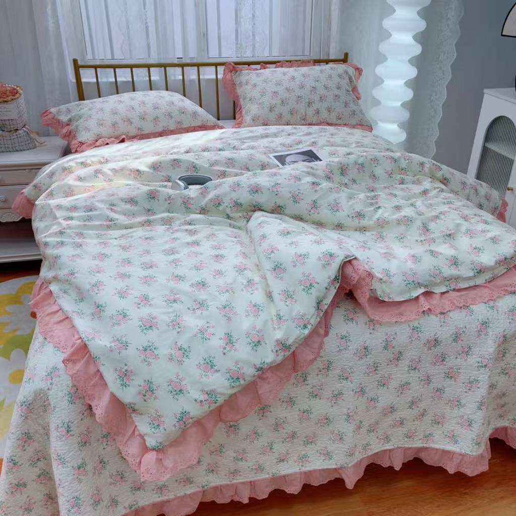 91家纺网 家纺一手货源 找家纺 暖居 2025春夏款高温砂洗棉花床盖三件套被套四件套同款纯棉夏被空调被四季 茉莉