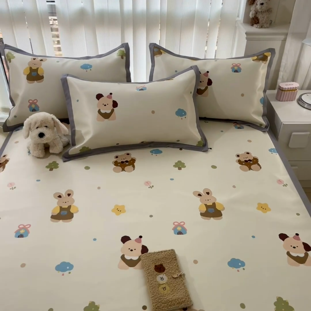 91家纺网 家纺一手货源 找家纺 川悦生活 2025新款600D立体宽边冰丝印花凉席 咔吉