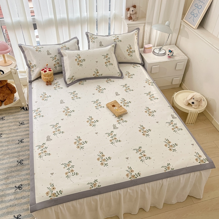 91家纺网 家纺一手货源 找家纺 川悦生活 2025新款600D立体宽边冰丝印花凉席 春日花钿