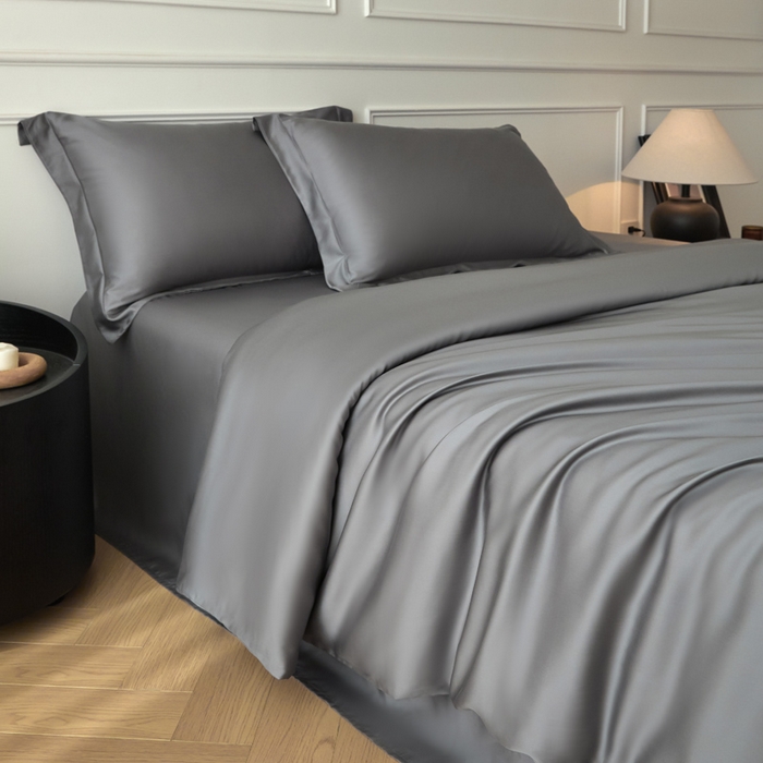 91家纺网 家纺一手货源 找家纺 涵宸2025新款天丝-天丝棉-纯色四件套-场景1 星夜灰