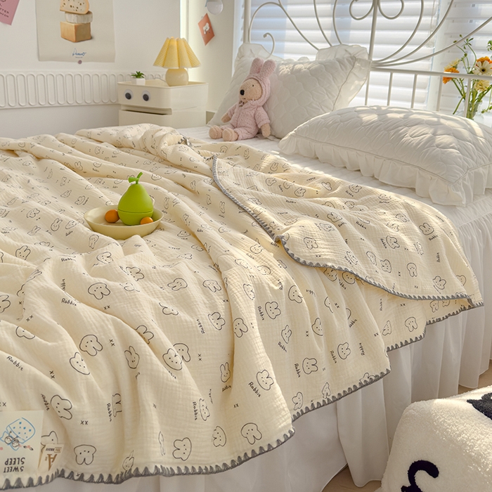 91家纺网 家纺一手货源 找家纺 芯恋 2025新款母婴级全棉皱皱纱儿童被双层纱夏被 可爱多