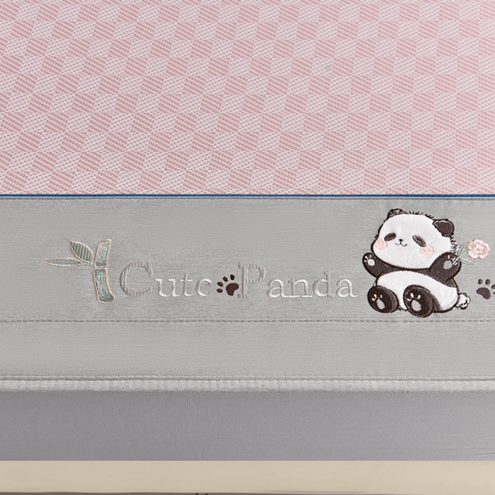 91家纺网 家纺一手货源 找家纺 小牛席业 2025新款棋盘格-熊猫凉感冰丝席系列（床笠款） 粉色