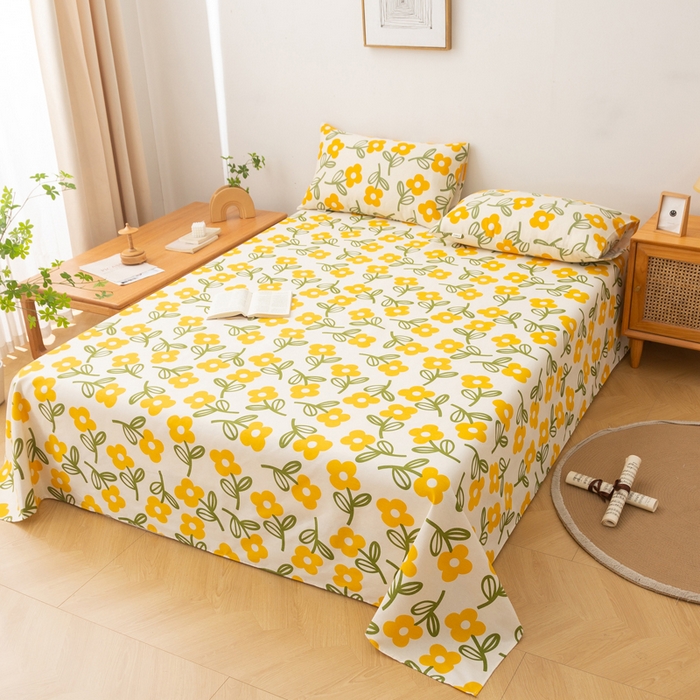 91家纺网 家纺一手货源 找家纺 金泰莱 2025新款锦柔老粗布床单老粗布凉席三件套 黄兰