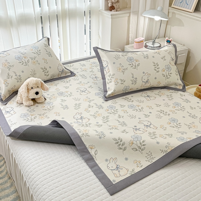 91家纺网 家纺一手货源 找家纺 川悦生活 2025新款600D立体宽边冰丝印花凉席 兰花小园