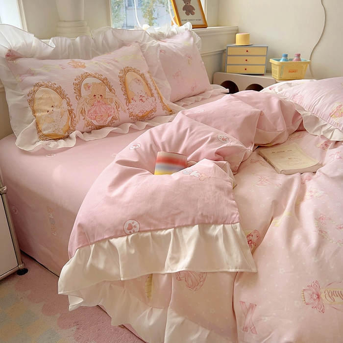 91家纺网 家纺一手货源 找家纺 （总）浩诚 2025新款洛丽塔纯棉花边款四件套