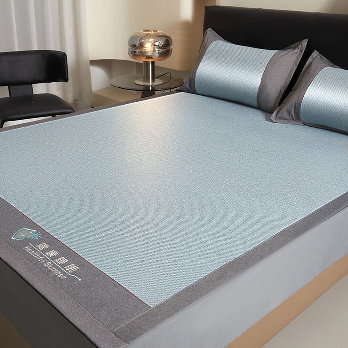 91家纺网 家纺一手货源 找家纺 席都凉席工厂店 2025年新款刺绣加厚双面印尼藤席-健康睡眠 湖水蓝