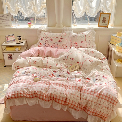 91家纺网 家纺一手货源 找家纺 （总）浩诚 2025新款洛丽塔纯棉花边款四件套