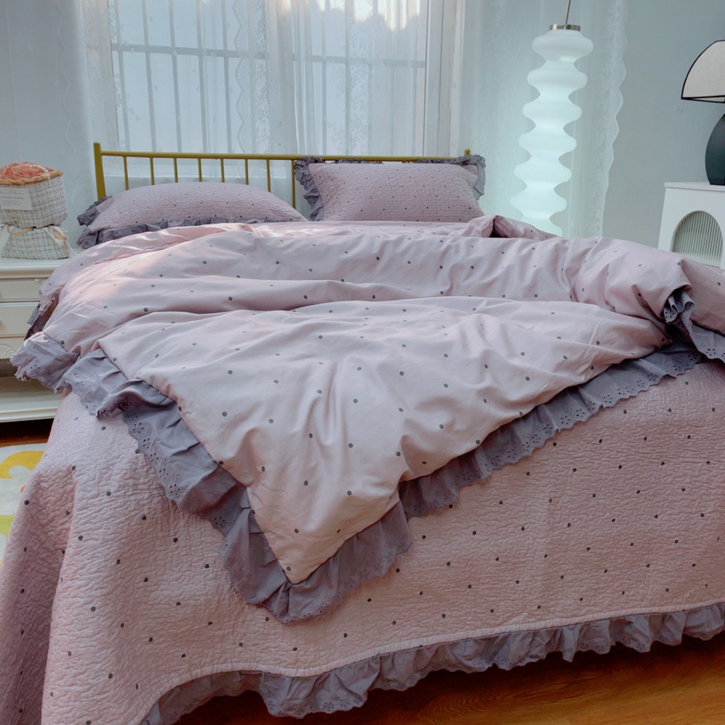 91家纺网 家纺一手货源 找家纺 暖居 2025春夏款高温砂洗棉花床盖三件套被套四件套同款纯棉夏被空调被四季 芋泥波波紫