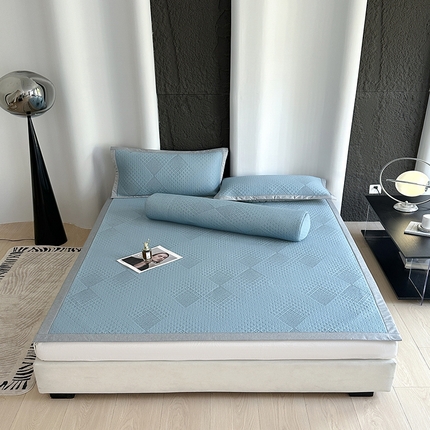 91家纺网 家纺一手货源 找家纺 网客家纺 2025新款高分子PE（聚乙烯）色织提花豆豆席 风铃蓝