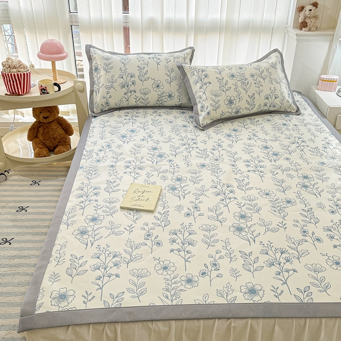 91家纺网 家纺一手货源 找家纺 川悦生活 2025新款600D立体宽边冰丝印花凉席 花簇田园