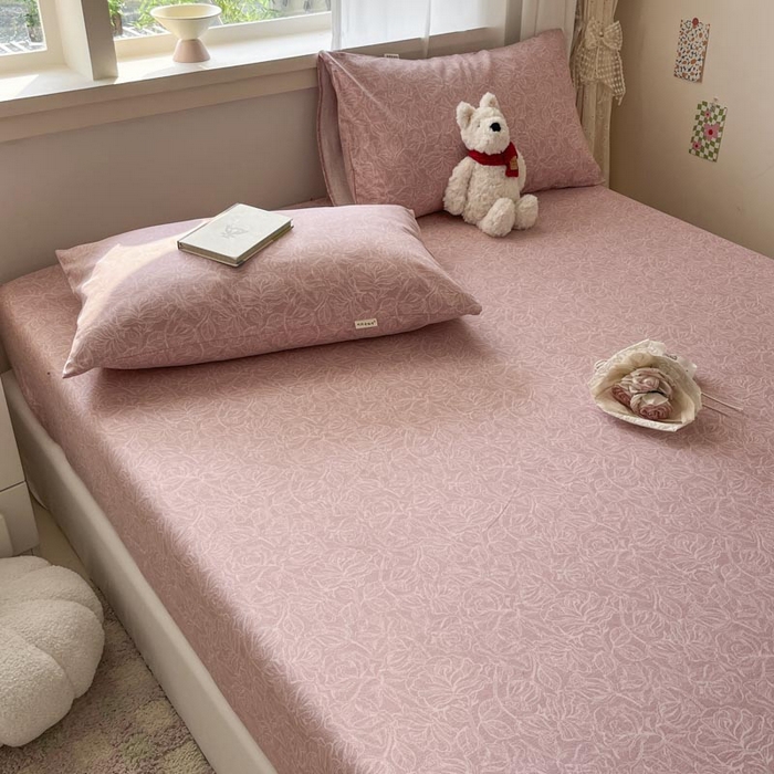 91家纺网 家纺一手货源 找家纺 新印象2025新款直角纯棉老粗布套件 床笠款 老粗布 --萝梦红