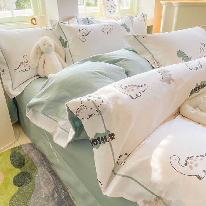 91家纺网 家纺一手货源 找家纺 7V 2025新款轻奢大宽边100%纯棉四件套133*76全棉喷气宽幅长绒棉被套床单床笠套件 侏罗纪