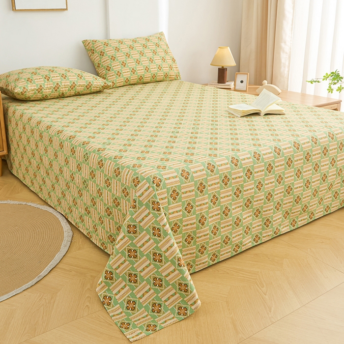 91家纺网 家纺一手货源 找家纺 九亭家纺 2025新款A类全棉老粗布床单 花儿棋盘格